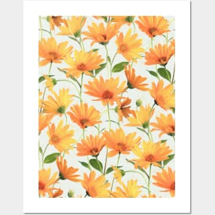 Painted Radiant Orange Daisies on off-white Posters and Art